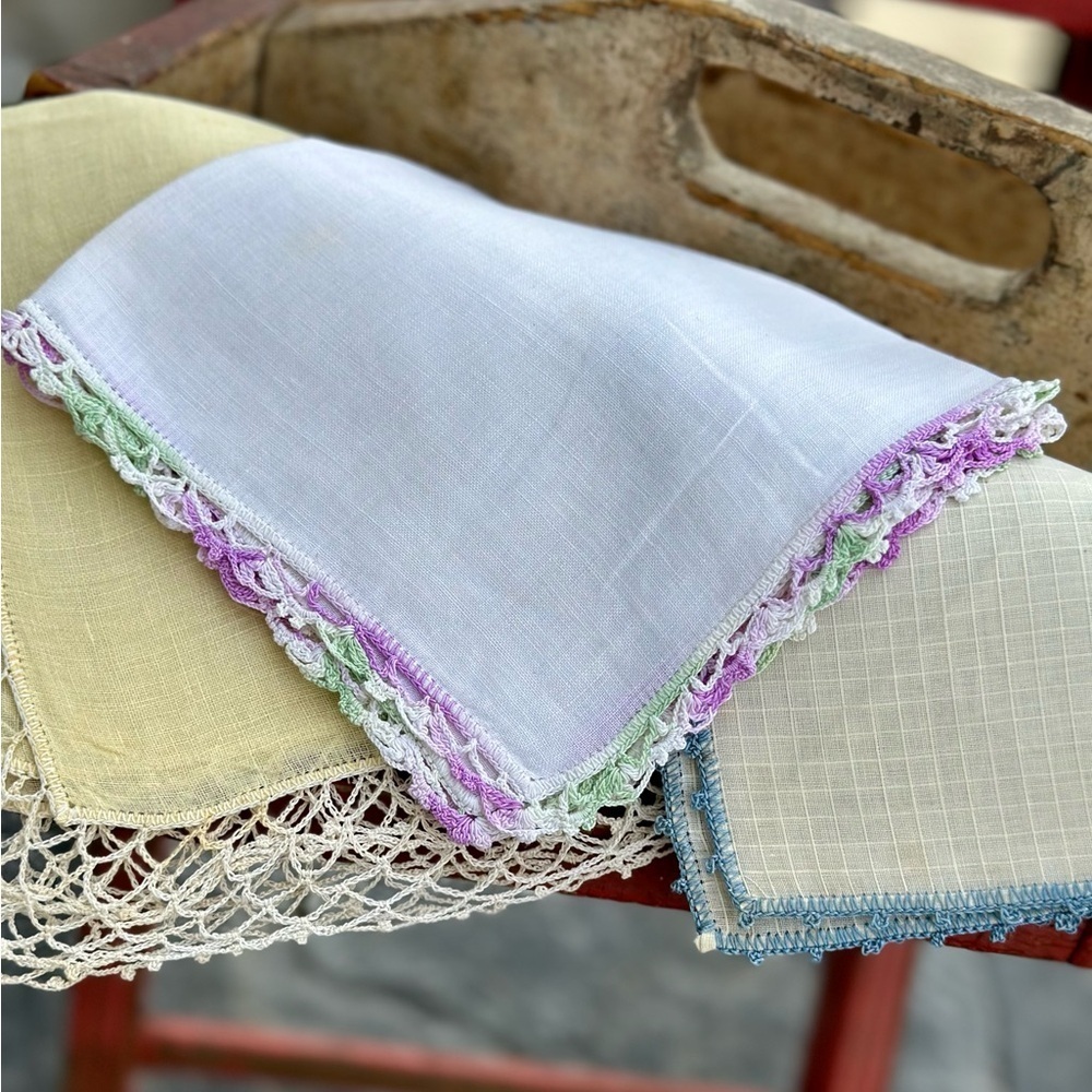 3 Vintage Embroidered Handkerchiefs